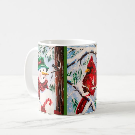 雪だるま及び（鳥）ショウジョウコウカンチョウの友人のコップ コーヒーマグカップ (正面左)
