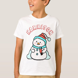 雪だるま名前をカスタムするボーイズホワイトクリスマス Tシャツ