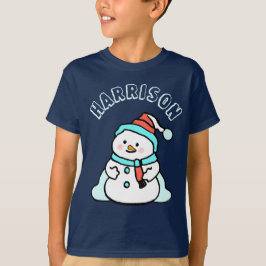 雪だるま名前をカスタムするボーイズ海軍クリスマス Tシャツ