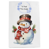 雪だるま名前を追加かわいいクリスマス ミディアムペーパーバッグ (正面)