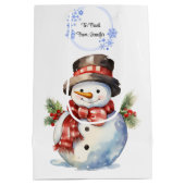 雪だるま名前を追加かわいいクリスマス ミディアムペーパーバッグ (裏面)