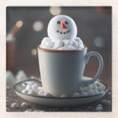 雪だるま喜び ガラスコースター (正面)