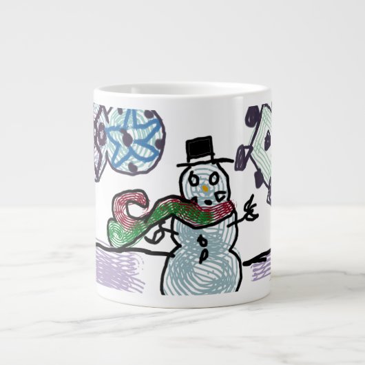 雪だるま喜び ジャンボコーヒーマグカップ (正面)