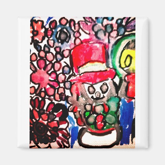 雪だるま喜び マグネット (正面)