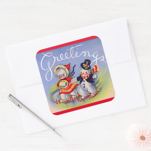 雪だるま夫妻からのクリスマス挨拶 スクエアシール (封筒)