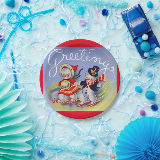 雪だるま夫妻からのクリスマス挨拶 ペーパープレート (パーティー)