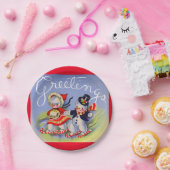 雪だるま夫妻からのクリスマス挨拶 ペーパープレート (パーティー)