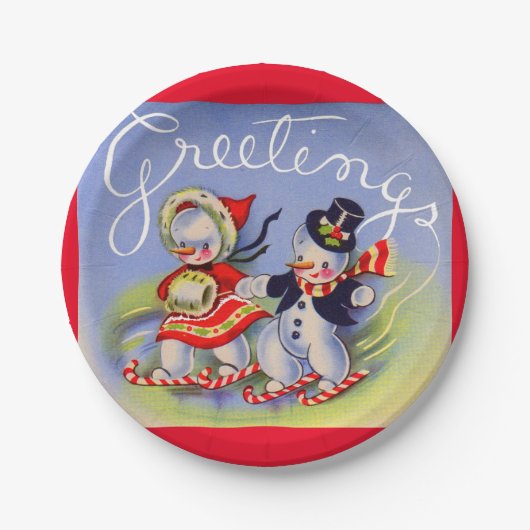 雪だるま夫妻からのクリスマス挨拶 ペーパープレート (正面)