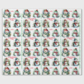 雪だるま子の名前を追加クリスマスの可愛さ ラッピングペーパー (フラット)