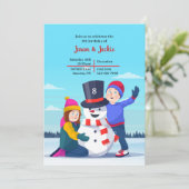 雪だるま子供の誕生日パーティー 招待状 (スタンド正面)