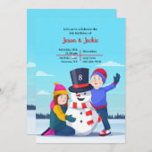 雪だるま子供の誕生日パーティー 招待状 (正面/裏面)