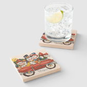 雪だるま家族がクリスマスにドライブに出る ストーンコースター (横)