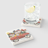 雪だるま家族がクリスマスにドライブに出る ストーンコースター (横)