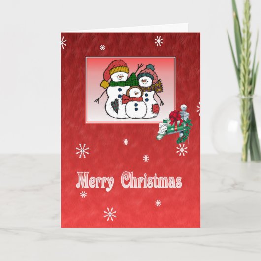 雪だるま家族のクリスマスカード シーズンカード (正面)