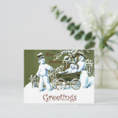 雪だるま家族の途中、冬の季節、ヴィンテージ ポストカード (スタンド正面)