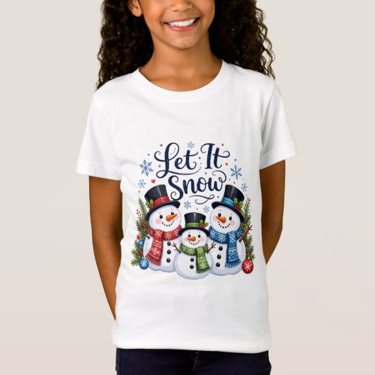 雪だるま家族の"雪が降る" Tシャツ (正面)