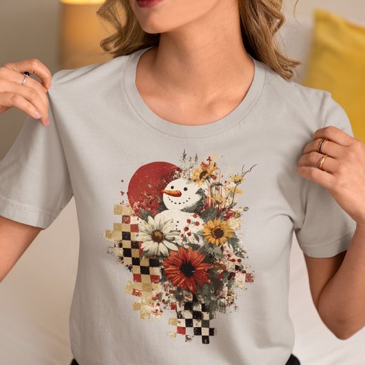 雪だるま市松模様にスクリスボードレトロ トライブレンドTシャツ