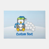 雪だるま座る小さなペンギン ドアマット (正面)