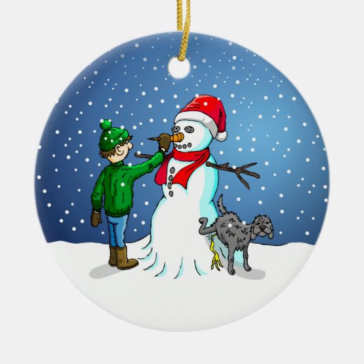 雪だるま建物 セラミックオーナメント (正面)