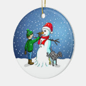 雪だるま建物 セラミックオーナメント (左)