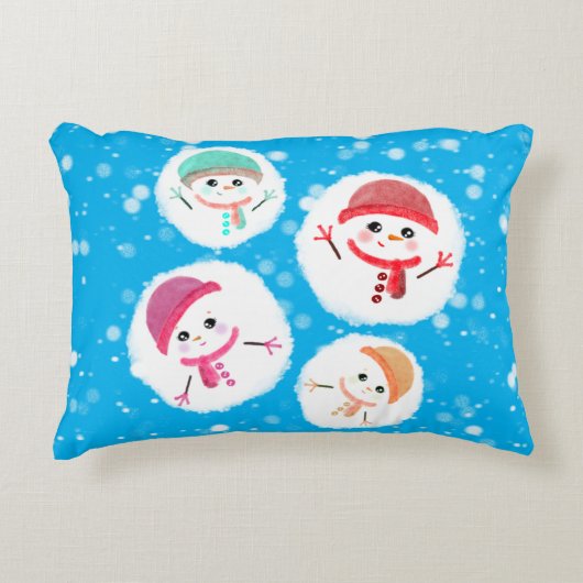 雪だるま式と雪だるま青 アクセントクッション (正面)