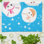 雪だるま式と雪だるま青 キッチンタオル (折り畳み)