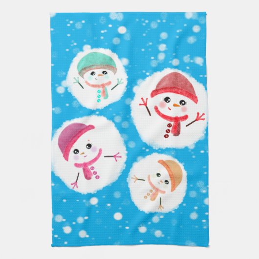 雪だるま式と雪だるま青 キッチンタオル (縦)