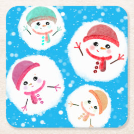 雪だるま式と雪だるま青 スクエアペーパーコースター