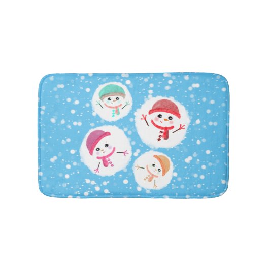 雪だるま式と雪だるま青 バスマット (正面)