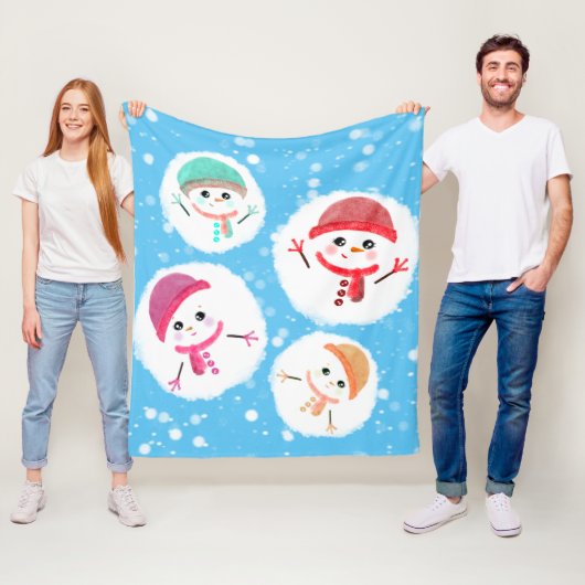 雪だるま式と雪だるま青 フリースブランケット (インサイチュ)