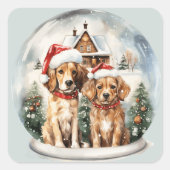 雪だるま式のクリスマスドッグ スクエアシール (正面)