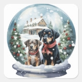 雪だるま式のクリスマスドッグ スクエアシール (正面)