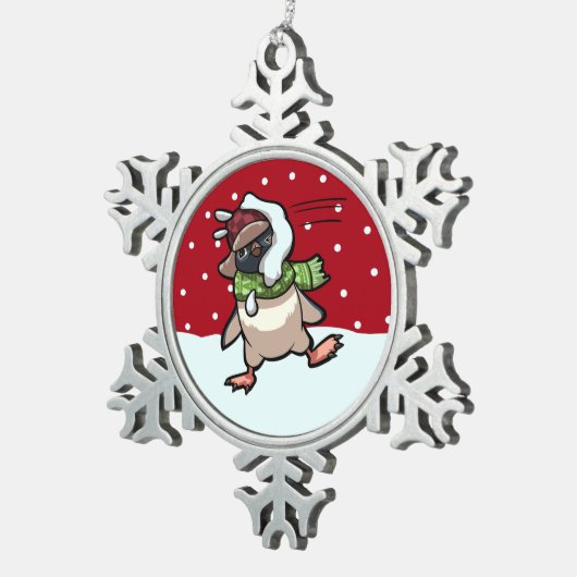 雪だるま式クリスマスアニメにヒットしたスカーフペンギン スノーフレークピューターオーナメント (右)
