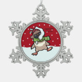雪だるま式クリスマスアニメにヒットしたスカーフペンギン スノーフレークピューターオーナメント (正面)