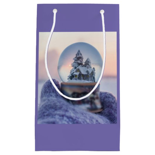 雪だるま式クリスマスツリー冬の降雪 スモールペーパーバッグ (正面)