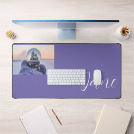 雪だるま式クリスマスツリー冬の降雪 デスクマット