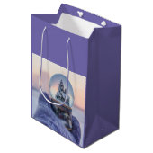 雪だるま式クリスマスツリー冬の降雪 ミディアムペーパーバッグ (正面アングル)