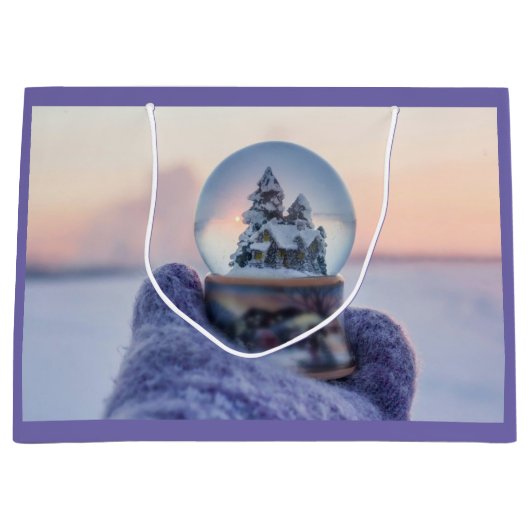 雪だるま式クリスマスツリー冬の降雪 ラージペーパーバッグ (正面)