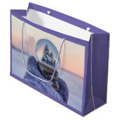 雪だるま式クリスマスツリー冬の降雪 ラージペーパーバッグ (正面アングル)