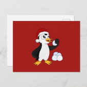 雪だるま式ポスト付きの可愛い小さなクリスマスペンギン ポストカード (正面/裏面)