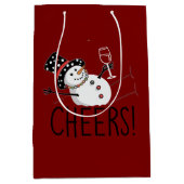 雪だるま応援ワインクリスマスおもしろいクリスマス冬 ミディアムペーパーバッグ (正面)