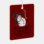 雪だるま応援ワインクリスマスおもしろいクリスマス冬 メタルオーナメント (正面右)