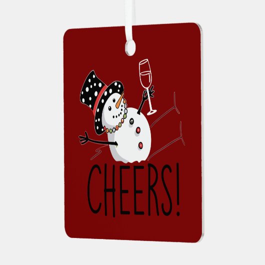 雪だるま応援ワインクリスマスおもしろいクリスマス冬 メタルオーナメント (正面左)