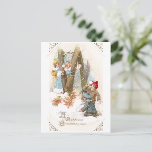 雪だるま戦いヴィンテージクリスマス シーズンポストカード (スタンド正面)