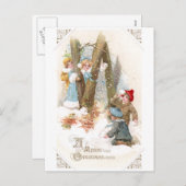 雪だるま戦いヴィンテージクリスマス シーズンポストカード (正面/裏面)