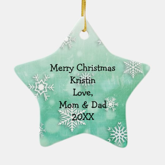 雪だるま投げるキュートなペンギンのクリスマス セラミックオーナメント (裏面)