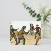 「雪だるま投げる男の子」ヴィンテージクリスマス シーズンポストカード (スタンド正面)