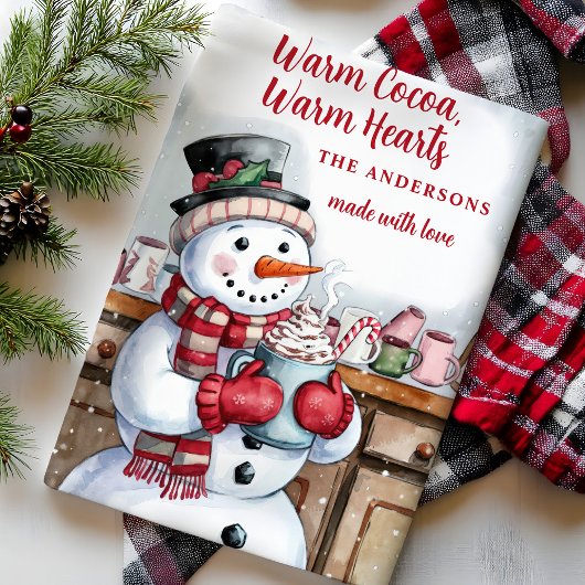 雪だるま暖かいココアクリパーソナライズされたスマス キッチンタオル