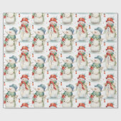 雪だるま水彩クリスマス ラッピングペーパー (フラット)