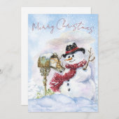 雪だるま水彩冬のクリスマス シーズンカード (正面/裏面)